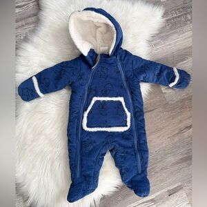 NWT First Impressions Cozy Blue Hooded Fleece Kids One Piece 6-9months